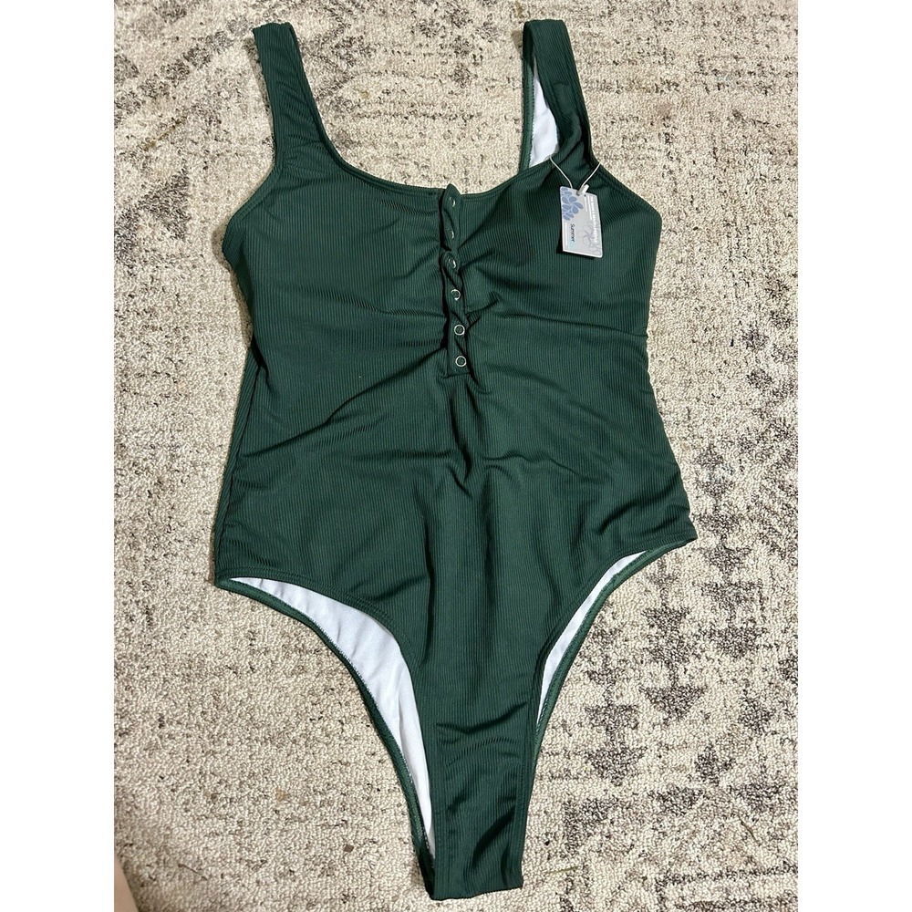 NWT summer mae swimsuit One Piece Green Ribbed Size Large